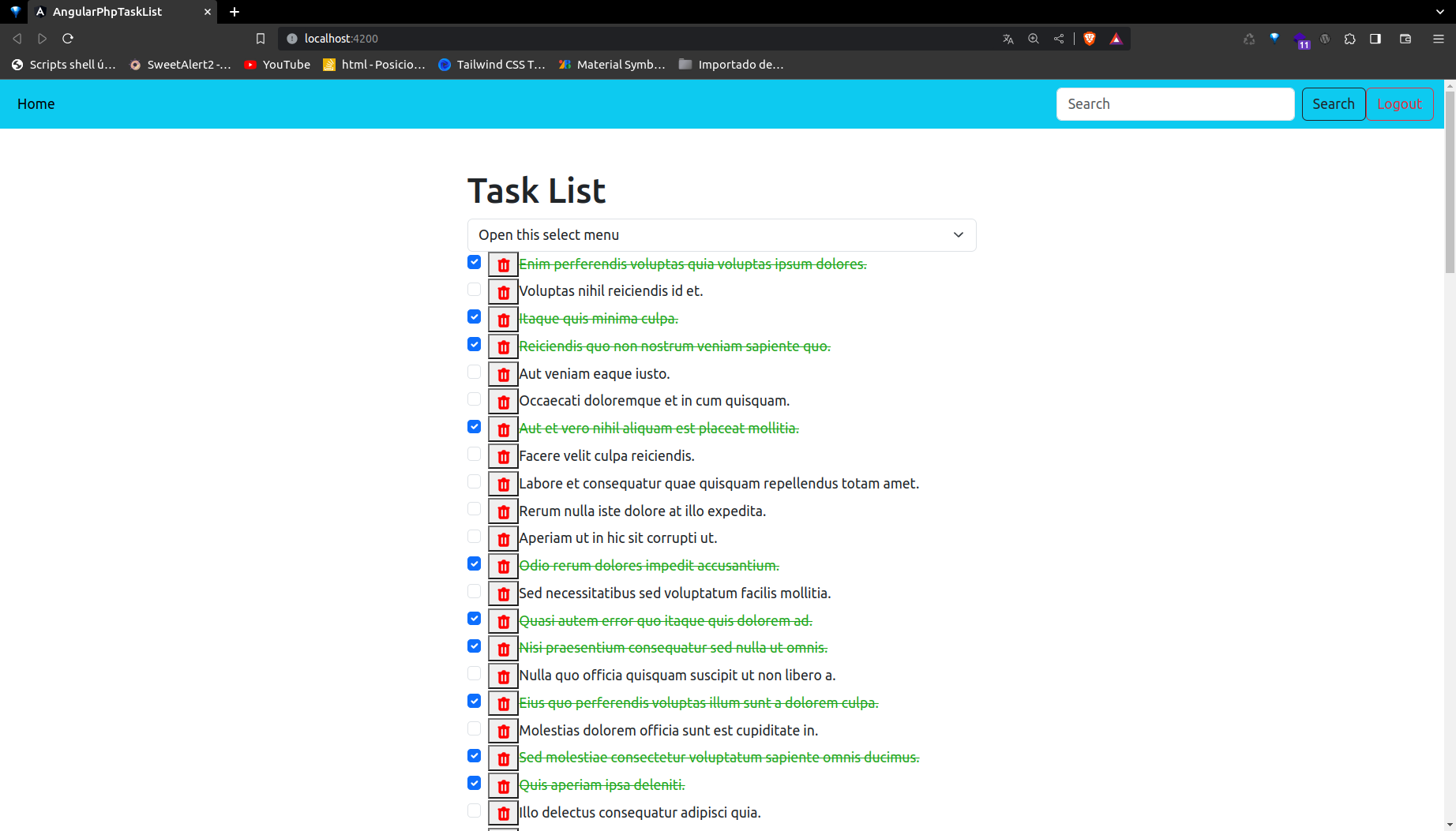 pagina taskList para show project